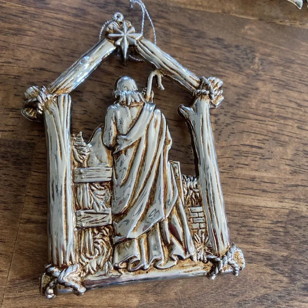 4 Vintage Christmas Ornaments Gold Tone Wise Men Camel Angel Manger Jesus